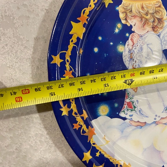 Christmas tray angels tin blue white reflective gold oval adorable - Picture 8 of 9
